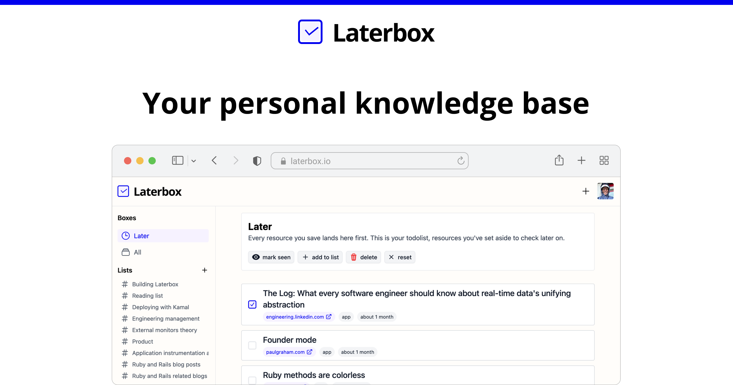 Preview of Laterbox interface