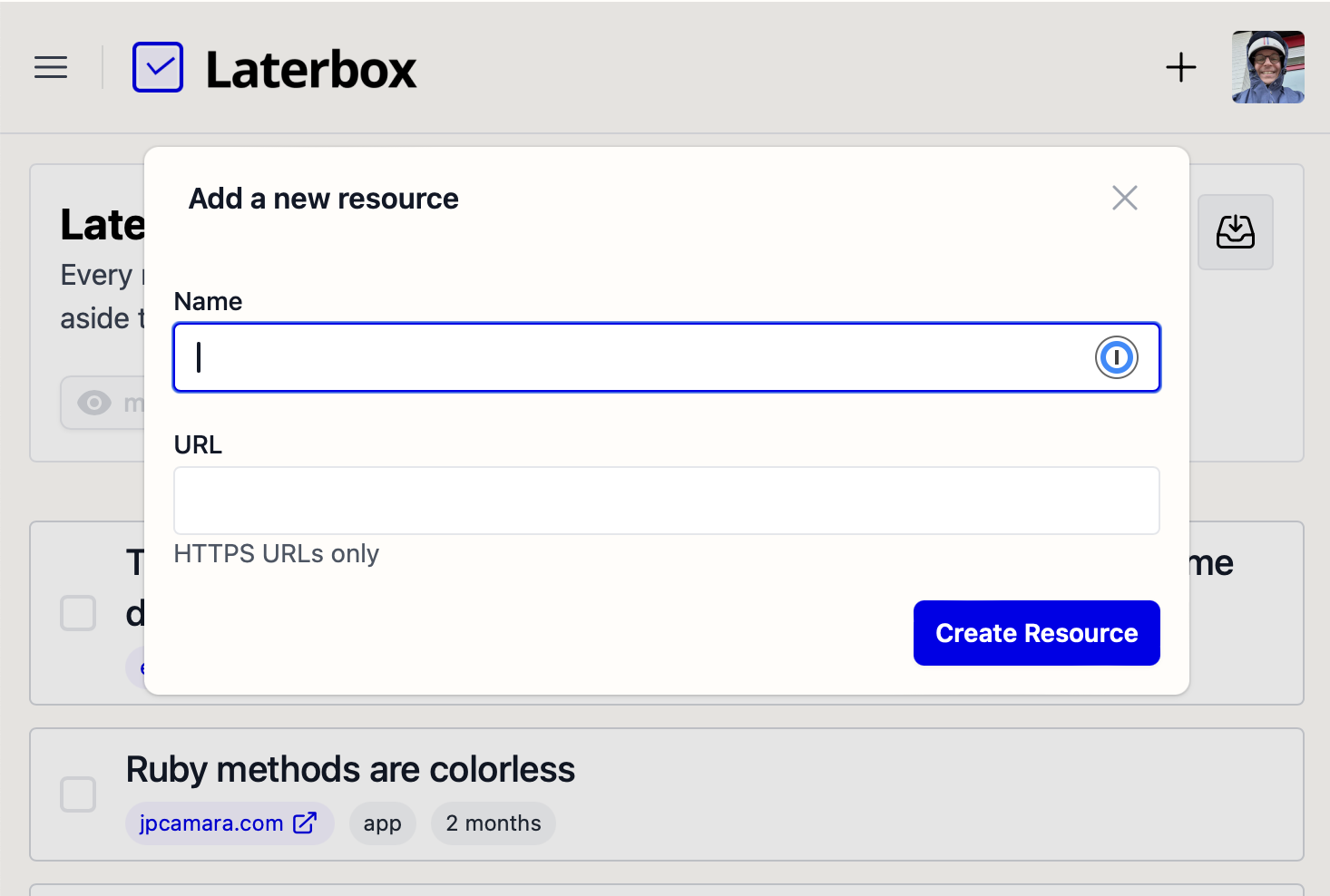 Laterbox new resource form